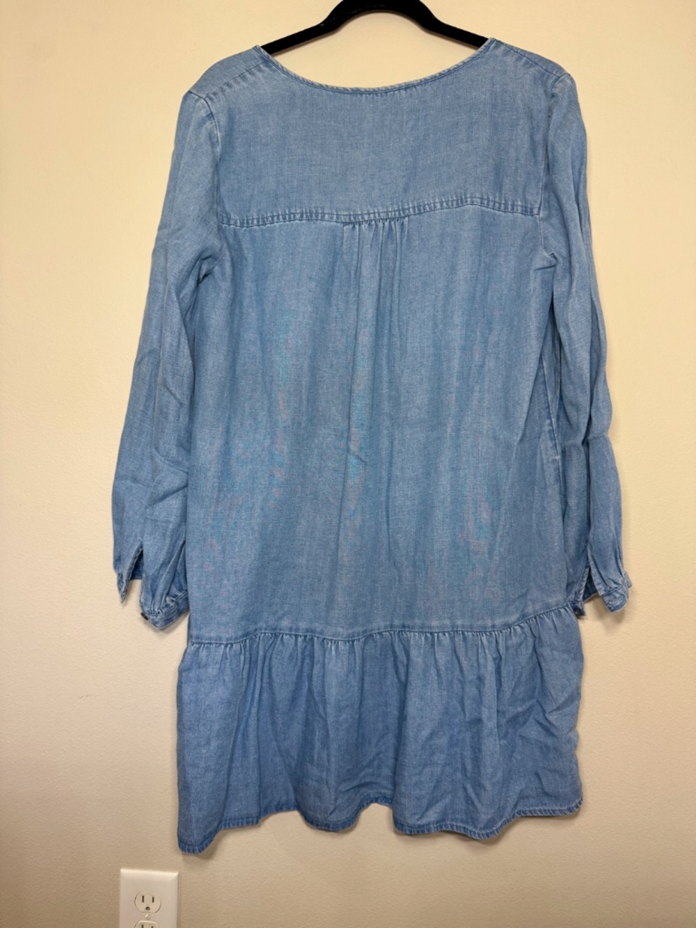 NWT LOFT Chambray Button Down Long Sleeve Flounce Dress Denim - Picture 5 of 8